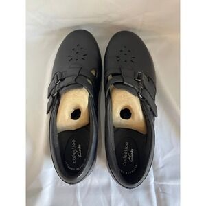 NWT Clarks Collection Ashland Harbor Black Leather Wide Width Comfort‎ Shoes